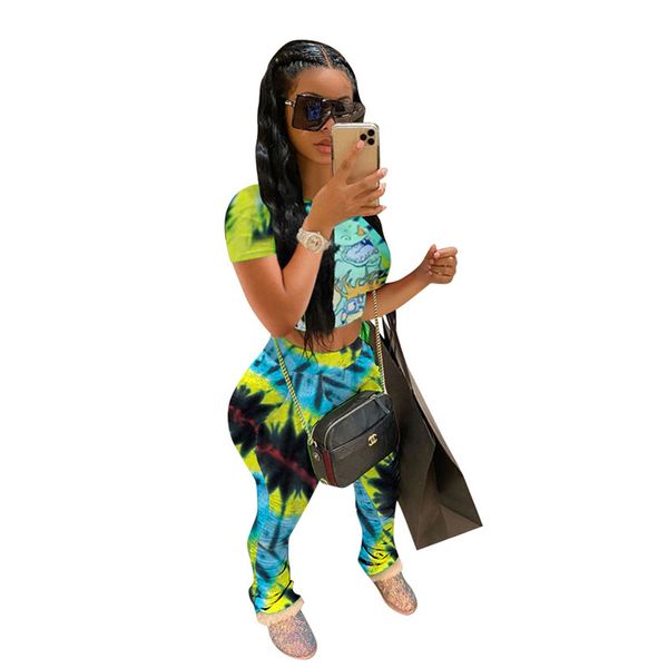 

womens die dye trasksuits fashion cartoon printed designer two piece set stocked clothing slim contrast, Gray