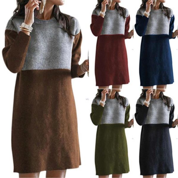 

trend spring autumn loose casual ladies dress women panelled long sleeve dress designer female new round neck plus size short skirt fashion, Black;gray