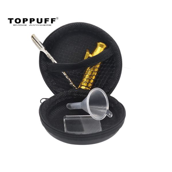 Il set da fiuto TOPPUFF include un dispenser per picchetto da fiuto in metallo + un cucchiaio da fiuto in metallo + un tappetino in vetro + un imbuto in plastica