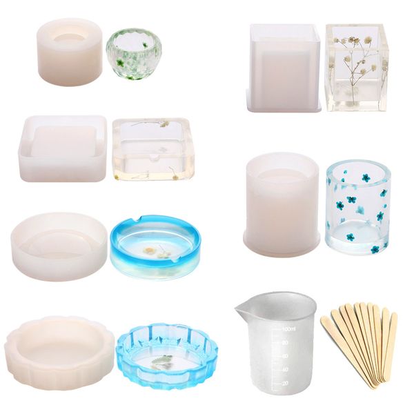 

7pcs/set epoxy resin jewelry holder for ashtray silicone mold with wood stick