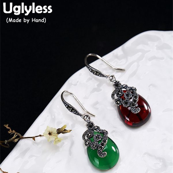

uglyless s 925 sterling silver nature chalcedony women dress earrings marcasite ethnic floral brincos vintage thai silver bijoux