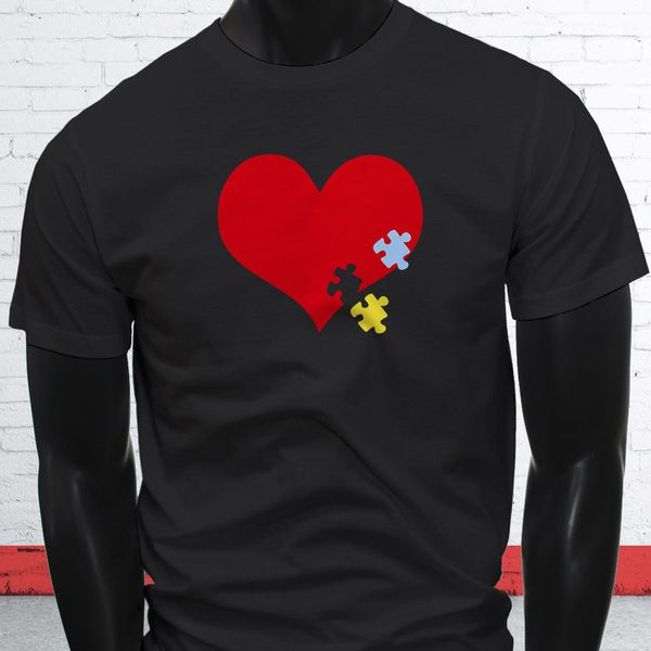 

2019 fashion summer style children cancer therapy art autism awareness hart puzzle mens black t-shirt tee shirt