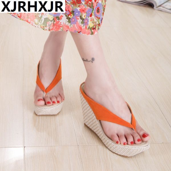 

xjrhxjr summer bohemia platform wedges sandals slippers flip flops wedges heels flip flops sandalias plataforma blancas, Black