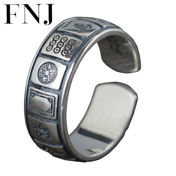 

fnj 925 silver rings adjustable size open popular good luck s925 solid thai silver ring for women jewelry fine men lucky mahjong, Golden;silver