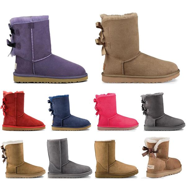 

with socks 2020 boots australia women girl classic snow boots bowtie ankle short bow fur boot for winter black chestnut red 36-41