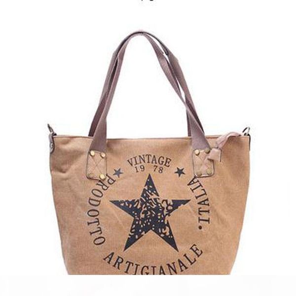 

big star print vintage canvas shoulder bag - women's plus size multifunctional travel tote handbag letters bolsos j128