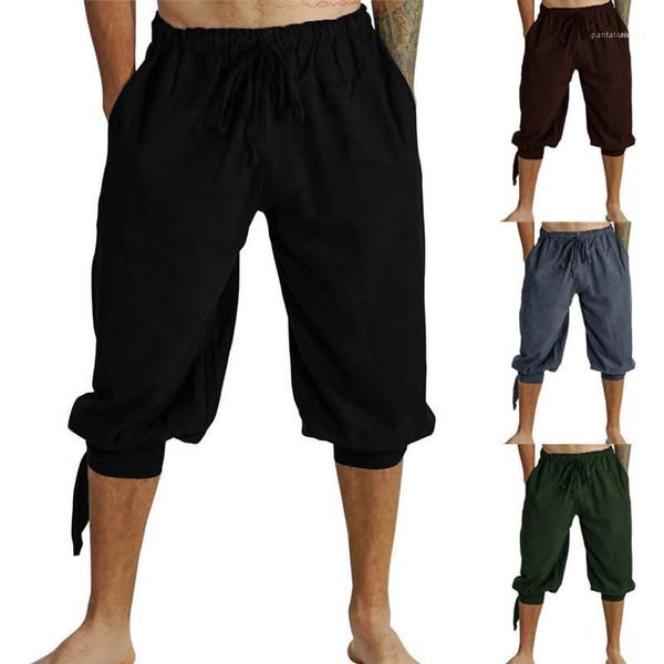 

style casual mens clothing mens designer summer pants solid color relaxed drawstring capris pirate pants travel, White;black