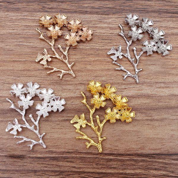 

5pcs/lot 52x44mm metal vintage flower filigree wrapped charm cabochon accessories for handmade diy women hair jewelry making