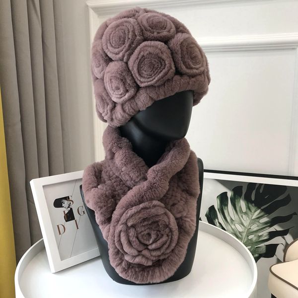 

new fashion girl fur cap lady winter natural real rex rabbit fur hat scarf suite quality women 100% genuine fur hat muffler, Blue;gray