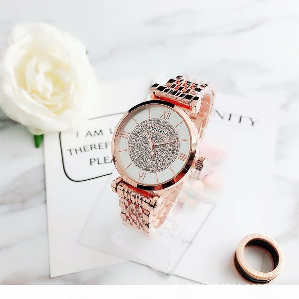 

quartz watch rose gold star lace nail-fashionable woman's watch set with a diamond star quartz watch,brand logo, Slivery;brown