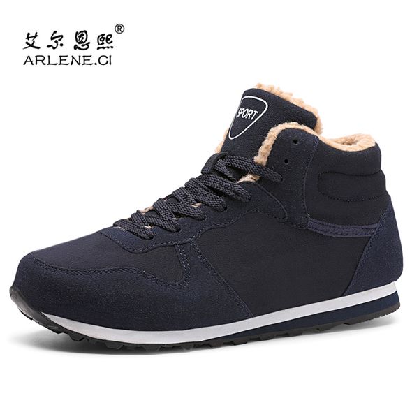 

winter high warm plush fur boots sneakers men casual shoes male breathable anti-slip ankle boots work snow siez 36-47, Black