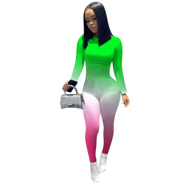 

женщины bodysuit комбинезоны rompers girls one piece legging брюки ins градиент с длинным рукавом одежда тощий onesies партии outfit d8407, Black;white