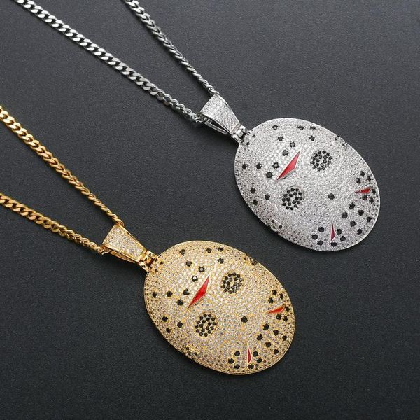 

hip hop cubic zirconia paved bling iced out the film saw horror mask pendants necklace for men rapper jewelry drop shipping, Silver