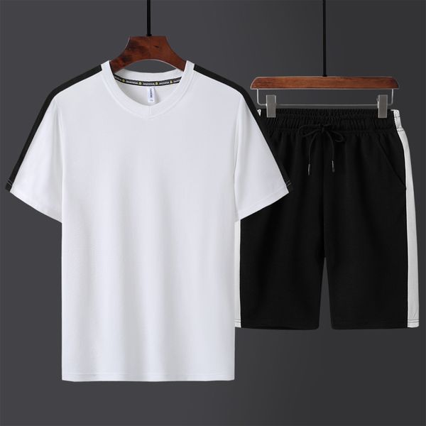 

casual male tracksuit clothing summer men set fitness suit sporting suits short sleeve t shirt + shorts quick drying 2 piece set, Gray
