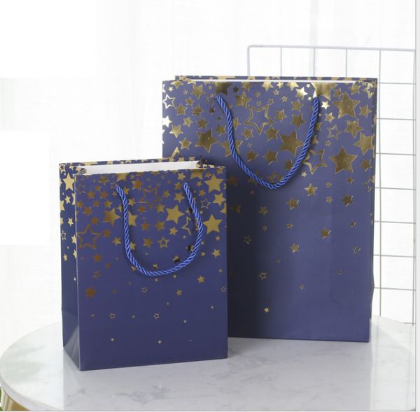 

bronzing star gift paper bag, cothing blue bags party wedding day christmas bags chocolate packagin gift 96pcs/lot