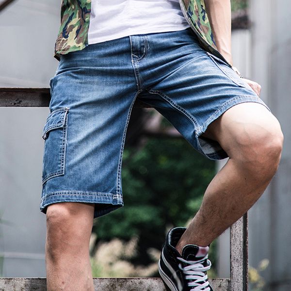 

men's jeans summer straight knee length thin denim pants men plus size pocket vintage boys cowboy soft comfortable, Blue