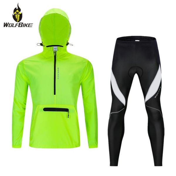 

wosawe reflective windproof cycling clothing mountain bike jackets tight pants kit suit men's jersey bottom set, Black;blue