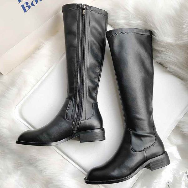 

bottes femme riding boots women new winter shoes cow leather concise style stretch thigh high boots women knight mujer, Black