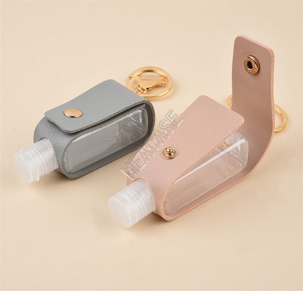 

with clip 30ml hand sanitizer bottle key chain pu leather holder case cover bags portable perfume skin care product travel bottles d9202, Blue