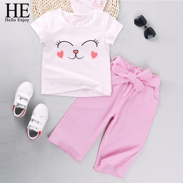 

he hello enjoy baby girl clothes suit summer fashion short-sleeve t-shirt + pants 2 piece set childrens kids casual clothing, White