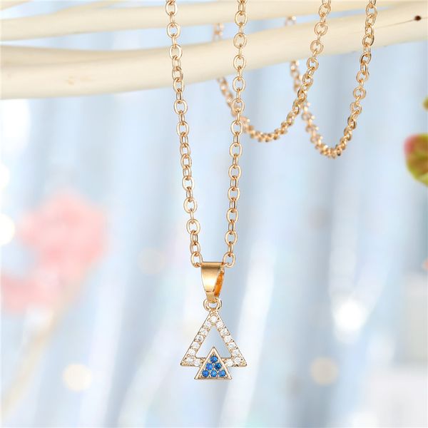

1pc vintage crystal hollow triangle round pendant necklace for women simple rhinestone geometric choker clavicle chain jewelry, Silver