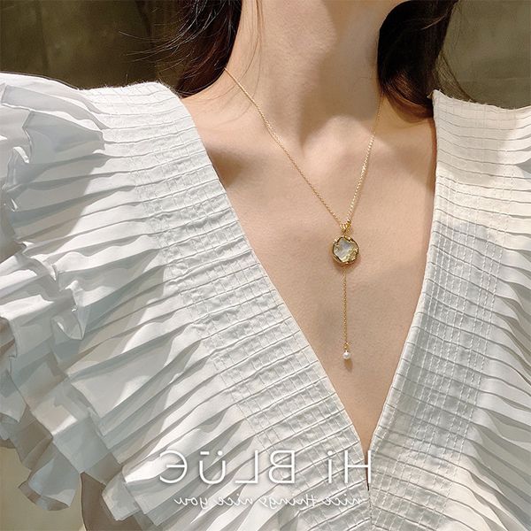 

pendant necklaces korean-style slim pearl gold necklace female clavicle chain elegant neck ornament, Silver