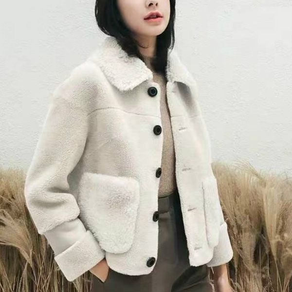 

women faux fur borg slim fit jacket coat with pocket details, Black