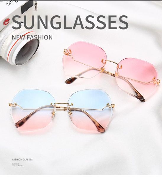 

sunglasses fashion irregular polygon gradient rimless vintage women glasses for ladies, White;black