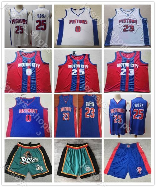 

mens throwback grant 33 hill isiah detroit 11 thomas dennis 10 rodman 25 rose basketball shorts pistons basketball jerseys, Black;red