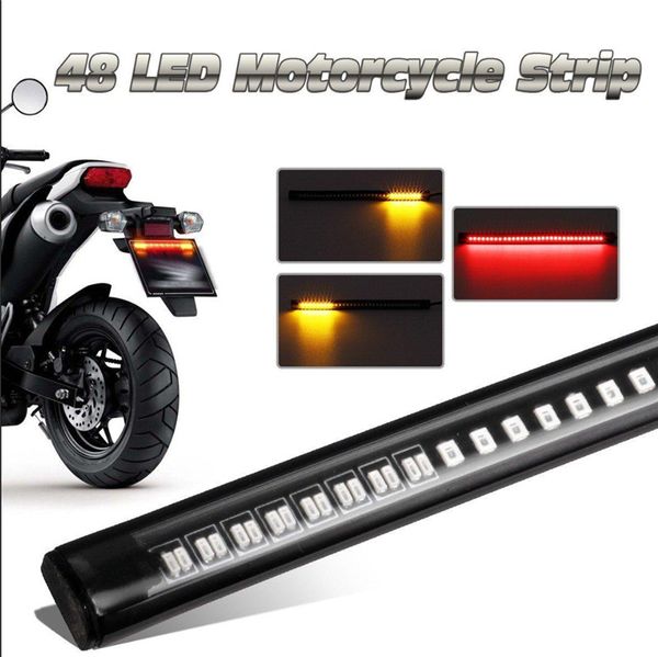 Motosiklet Işıkları Bar Strip Kuyruk Fren Durdurma Dönüş Sinyali Plaka Işık Entegre 3528 SMD 48 LED Kırmızı Kehribar Renk