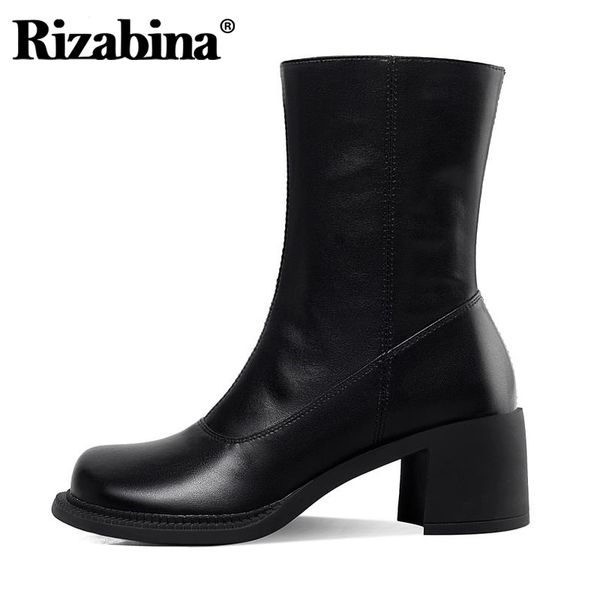

rizabina fashion women half short boots women zipper shoes winter boots woman thick heel shoes party footwear size 34-39, Black