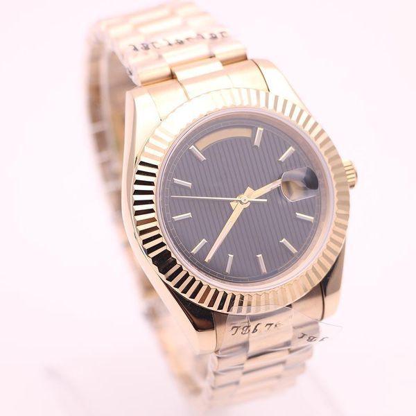 

men's watch daydate style white striped dial sapphire glass automatic movement 316l stainless steel strap folding buckle