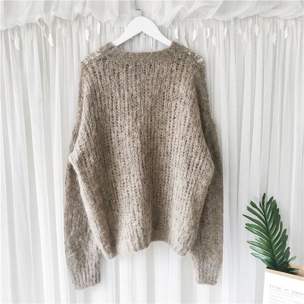 

women's sweaters [ewq] 2021 autumn ladies hollow college knit mohair light mature women long-sleeved pullover sweater 16q351, White;black