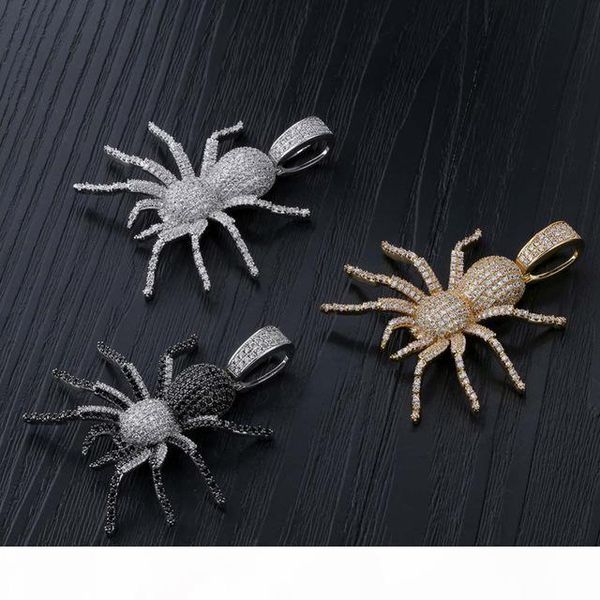 

new iced out cz spider pendant necklace mens micro paved hip hop gold silver color bling charm chains jewelry