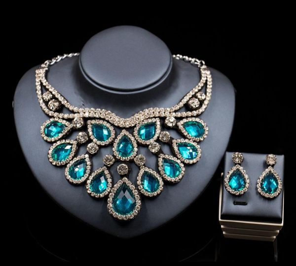 

wholesale 2017 new bridal crystal jewelry set for lovers engagement necklace and earrings costume jewelry 1, Silver