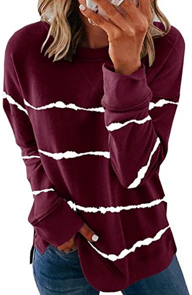 

deisgn fashion women striped printing long sleeve hooded round neck sweater tee autumn casual sports ladies t-shirt clothes s-xxl ly8131, White
