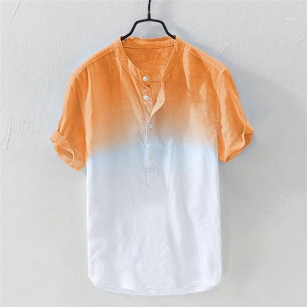 

color shirts fashion short sleeve tie dye shirt loose stand collar casual mens summer shirt mens designer gradient, White;black