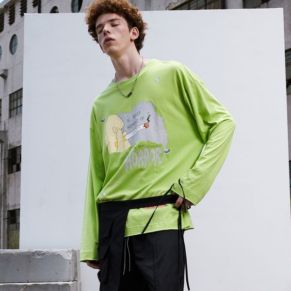 

autumn winter print t shirt long sleeve streetwear hip hop tshirts casual t-shirt cotton pullover, White;black