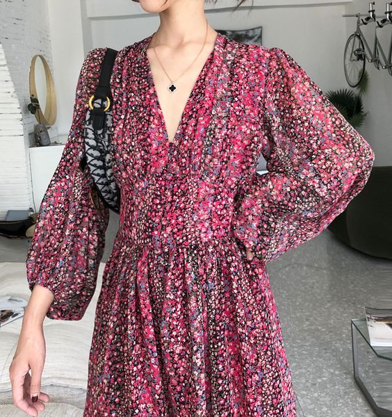 

casual dresses herstory 2021 spring plus size lantern sleeve elegant long dress lady v-neck print holiday female beach vestidoes, Black;gray