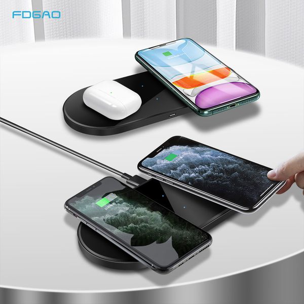

20w fast wireless charger for samsung s9 s10 s20 dual 10w qi charging pad iphone 11 pro xs xr x 8 plus airpods