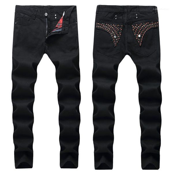 

fly mens jeans casual high males clothing rhinestone mens designer jeans fashion panelled regular straight zipper, Blue