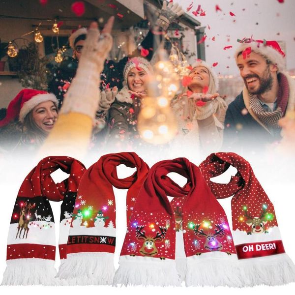 

christmas decorations luminous scarf warm knit tassel for decoration gifts light up knitted hat kid party
