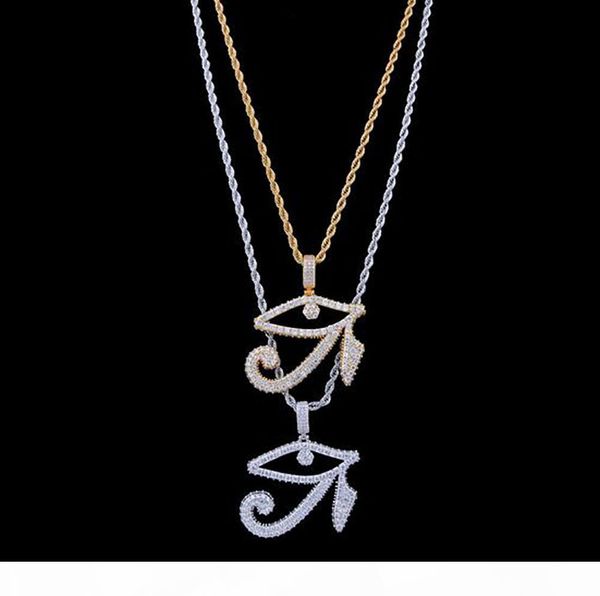 

14k gold iced out the eyes of horus pendant necklace mens gifts hip hop micro pave cubic zirconia simulated diamonds necklace, Silver