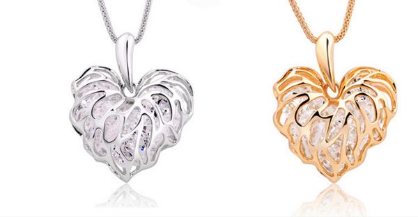 

hollow love heart leaves zircon bracelet necklace peach heart necklace, Silver