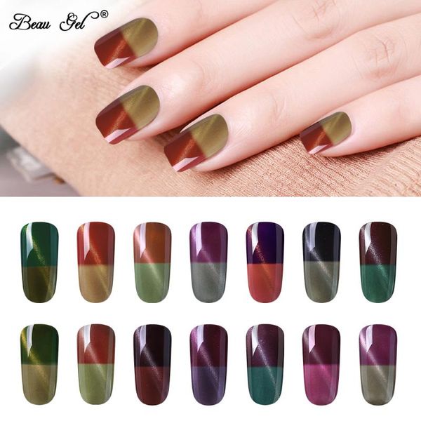 

beau gel 8ml thermal color change cat eye gel nail polish soak off magnetic cat's eye nail varnish semi permanent enamal, Red;pink