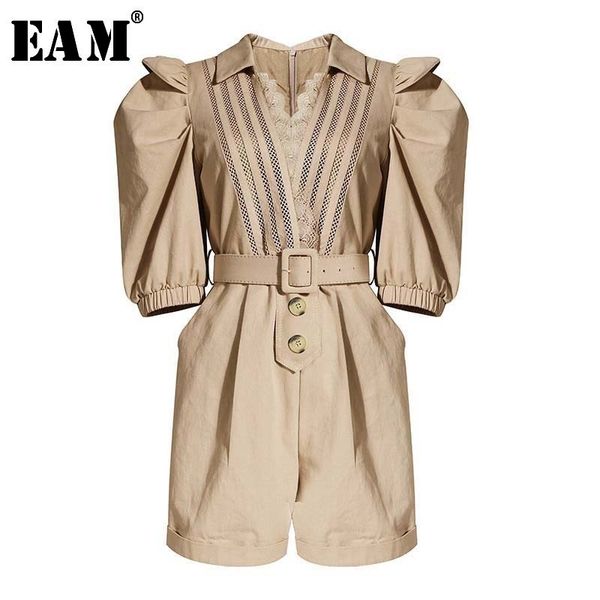 

eam] loose fit women apricot lace puff sleeve hollow out playsuits new high waist fashion tide spring summer 2020 1w323, Black;white