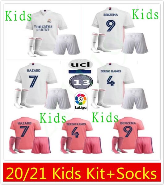 

men kids 19 20 21 real madrid soccer jersey kits 2020 2021 sergio ramos hazard jovic vinicius benzema modric football shirts child uniforms, Black;yellow