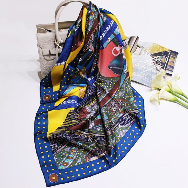 

new 2020 royal family saddle 100% silk silk scarf lady twill silk square scarf scarf, Blue;gray
