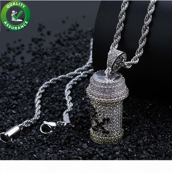 

iced out pendant mens hip hop jewelry luxury designer necklace diamond pendants + rope chain micro paved bling cz women wedding accessories, Silver