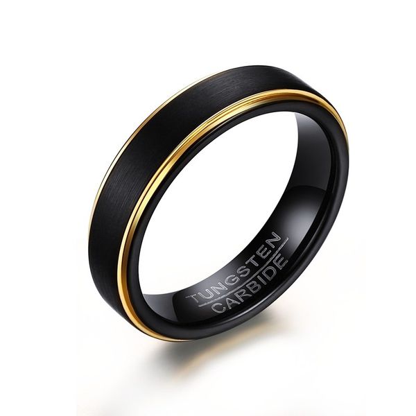

domilay mens basic tungsten steel black gold-color stepped edges finish center rings for male wedding engagement band jewelry, Silver